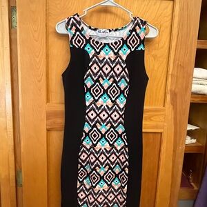 URBAN ROSE Black and Multicolor Geometric Dress